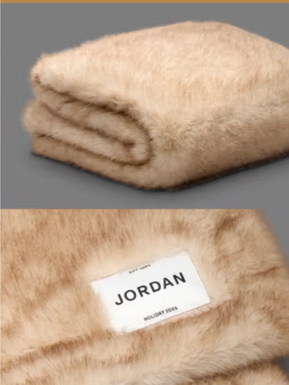 Jordan Faux Fur Throw Blanket in Light Tan
